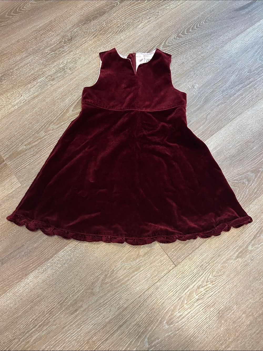 GAP Girls' Burgundy Velvet Dress with Scalloped Hem